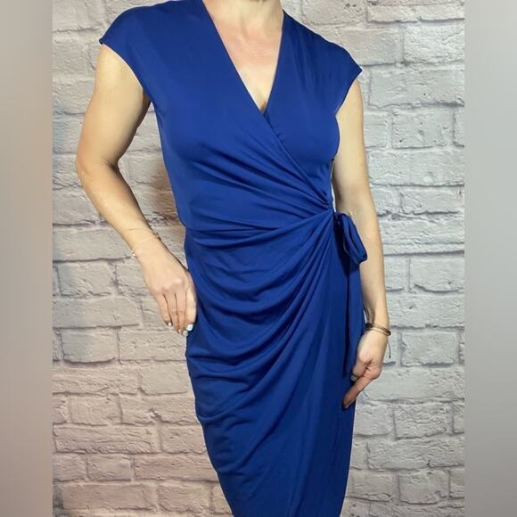 NWT Lark & Ro cobalt blue wrap midi dress - Picture 1 of 10